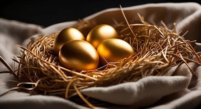 Golden eggs in a nest.
