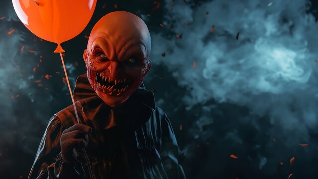 Halloween Monster Mann im Anzug mit K&uuml;rbis Maske und gruseligen Hintergrund