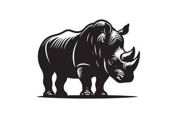 black and white rhino line art vector illustration white background