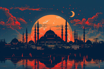 Obraz premium Silhouetted Mosque Skyline at Sunset in Turkey