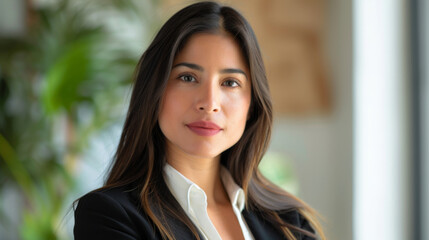 Fototapeta premium Photo of a beautiful Latino business woman look at camera