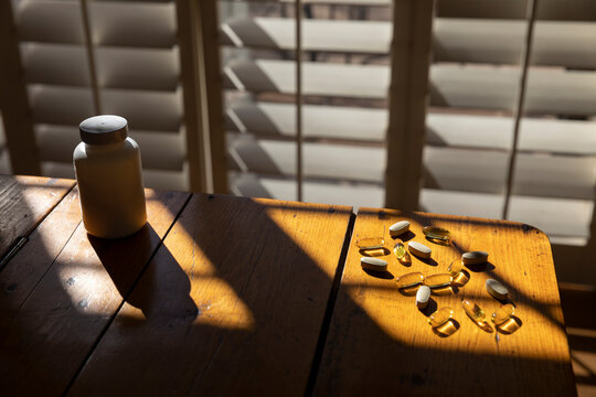 Supplement Capsule pill bottle of Vitamin D 