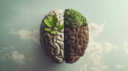A brain with two halves, one half is green and the other half is brown