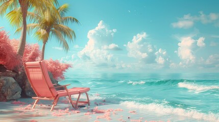 Two Pink Beach Chairs Facing the Ocean on a Sunny Day