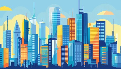 Fototapeta premium Vibrant Urban Cityscape with Colorful Skyscrapers