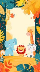 Colorful playful birthday invitation with animals