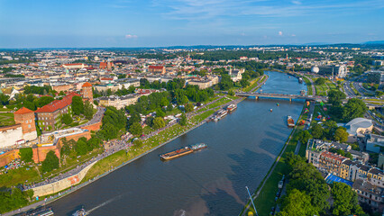 Fototapeta premium Krakow panorama with Wawel castle and Vistula river. Aerial view. Poland