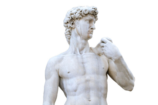 marble statue of Michelangelo's David cut out on transparent background, png format.