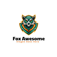 Vector Logo Illustration Awesome Fox Simple Mascot Style