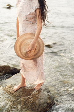 Serene Beach Day with Flowing Dress