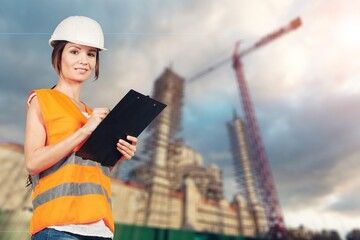 engineer worker working at precast site with document