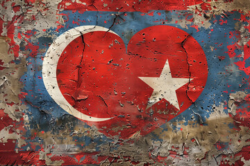 Weathered Turkish Flag Painted on a Wall