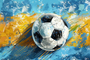 Naklejka premium Abstract Soccer Ball Artwork With Blue and Yellow Colors, Perfect for Argentina Holiday Decor