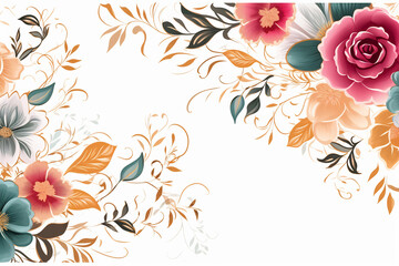 Watercolor floral design with white background and gold vines