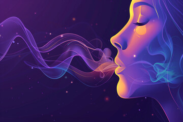 Obraz premium Woman Exhaling Smoke With Deep Breath, Digital Illustration