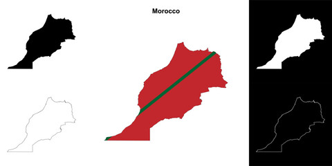 Morocco blank outline map set