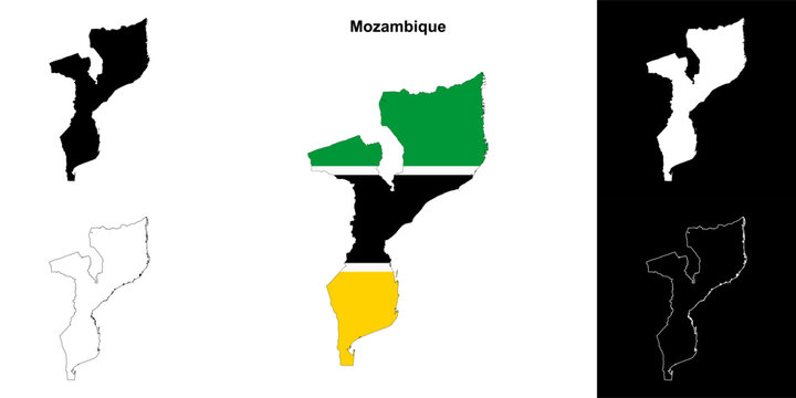 Mozambique blank outline map set
