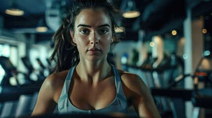 Fototapeta premium Girls on exercise bikes at the gym.