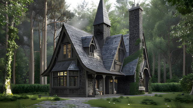 old wooden church in forest. Generative AI