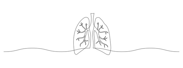 Human Lungs in one continuous line drawing. Internal organ in simple linear style. Awareness concept about asthma disease and tuberculosis in editable stroke. Monoline vector illustration