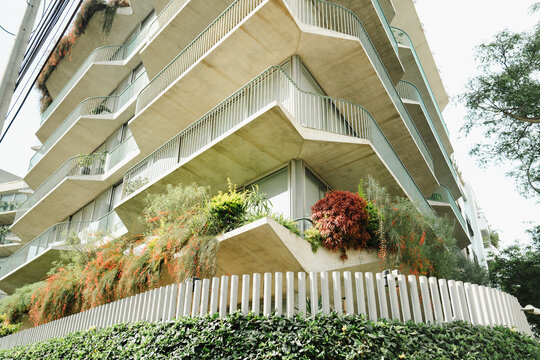 Modern Architecture Balcony with Lush Greenery