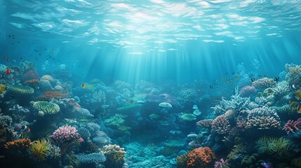 Naklejka premium Vibrant Underwater Coral Reef Ecosystem in Crystal Blue Water