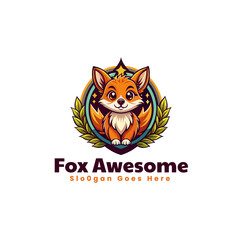 Vector Logo Illustration Awesome Fox Simple Mascot Style