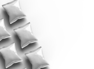 3D render of a glossy generic, sealed snack packaging bag with crimped edges on a transparent background