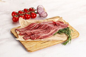 Raw beef bacon for cooking