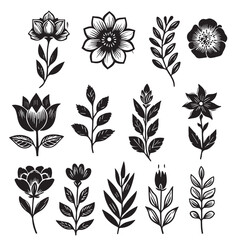  Set of decorative flowers icon. Flower silhouette.black and white Vector illustration.