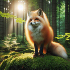 Majestic Fox: Standing Out in the Verdant Green Forest