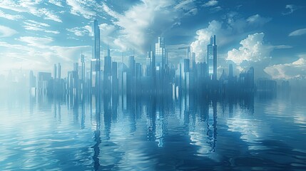 Fototapeta premium Reflective Cityscape Under a Cloudy Sky
