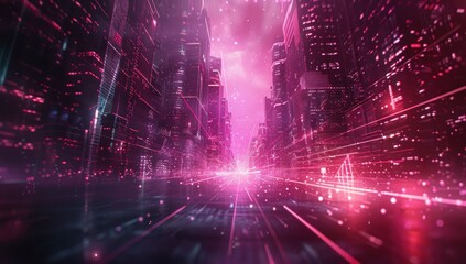 Obraz premium Digital Cityscape: Neon and Data