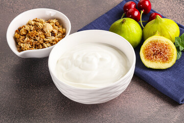 Traditional homemade Greek yoghurt with granola