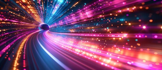 Abstract Light Tunnel with Colorful Glowing Lines
