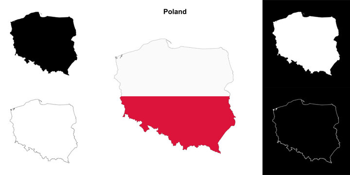 Fototapeta Poland blank outline map set
