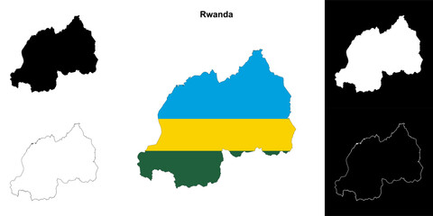 Rwanda blank outline map set