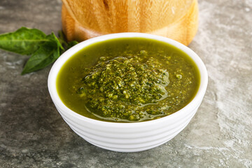 Homemade vegetarian basil pesto sauce