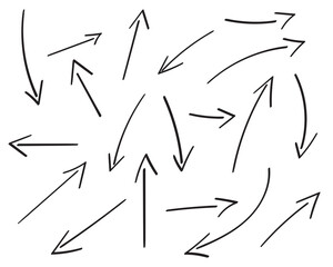 Set of arrows. Hand drawn elements collections.Simple vector logos. Direction indicators, pointers and scroll elements.Collection of various arrows.Isolated on white background.Vector illustration