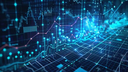 Obraz premium Chart showing digital transformation and growth of businesses, stocks, investments, and the economy.