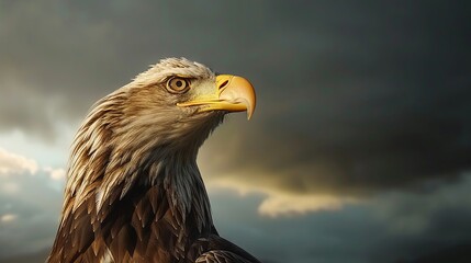 Obraz premium Majestic Eagle Under a Stormy Sky with Striking Details