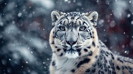 Obraz premium Snow Leopard in Winter Wonderland