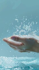 Fototapeta premium Refreshing Splash of Water in Hand - Symbolizing Purity and Freshness for Health and Wellness Imagery