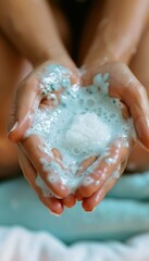 Hands Receiving Creamy Hydrating Hand Mask Treatment in Tranquil Spa Environment - Perfect for Skincare Ads