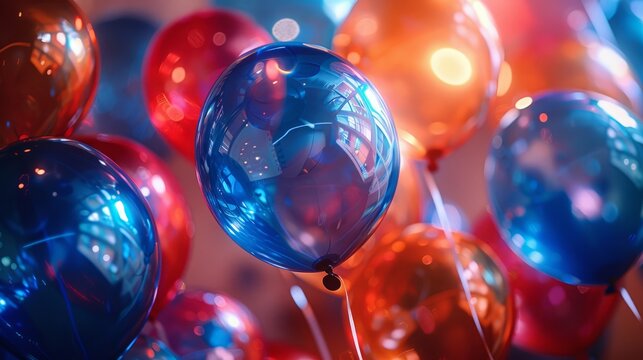 Vibrant Balloon Celebration with Colorful Lights and Reflections