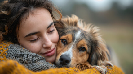 A pet owner playing with their dog indoors, showcasing a loving bond and interaction
