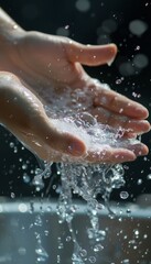 Fototapeta premium Hand Washing with Soap and Water for Cleanliness and Hygiene in a Modern Bathroom Setting
