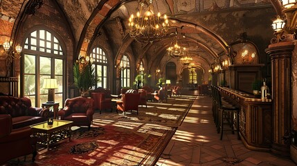 Obraz premium Interior of a luxury hotel. AI generated art illustration.