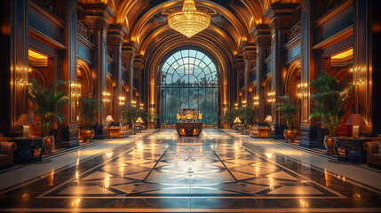 Obraz premium Interior of a luxury hotel. AI generated art illustration.