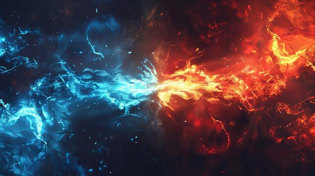 Fiery and electric battle banner with customizable red and blue background.